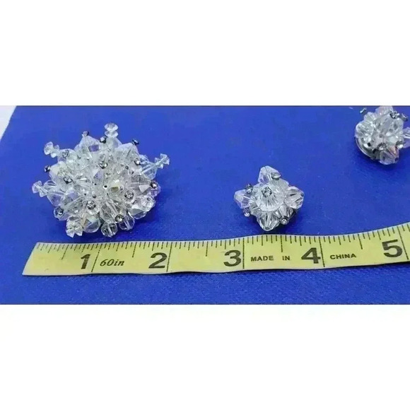 Vintage Brooch Earrings AB Prism Clear Faceted & Rhinestone Head Pins 50s Glam - Picture 9 of 9